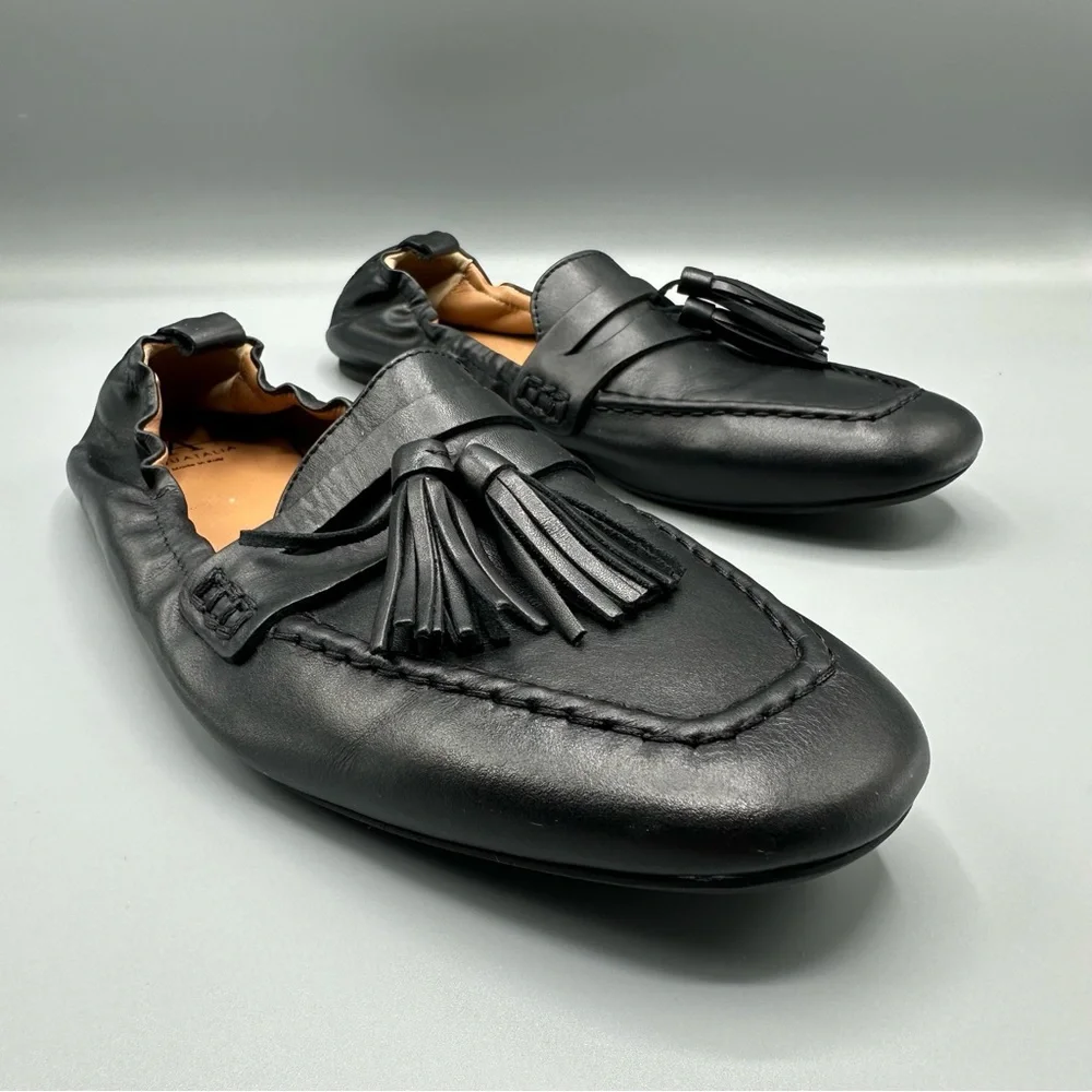 AQUATALIA Journee Tassel Loafer Flats Black Leather Womens Size 8